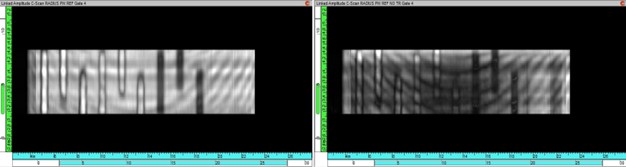 Amplitude CScan of the flat sectionTime Reversal left Standard PA right-1