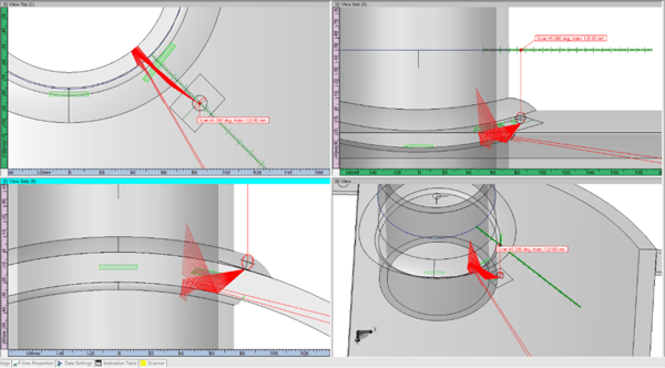 Beam skewing effect at 45-degree rotational position on saddle geometry