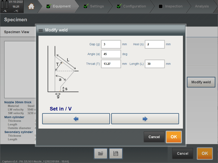 Capture Setup of Set-in Nozzle with V Weld Overlay