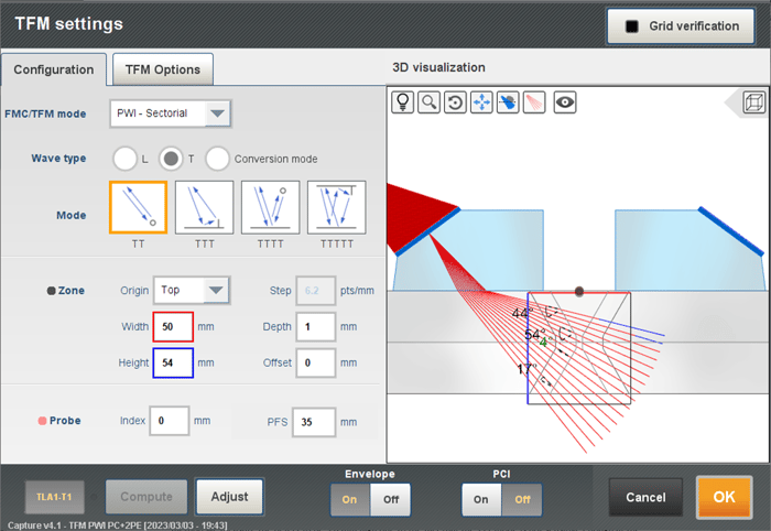 Capture software TFM setting options