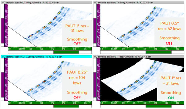 Comparison of PAUT S-scan smoothing on SDH