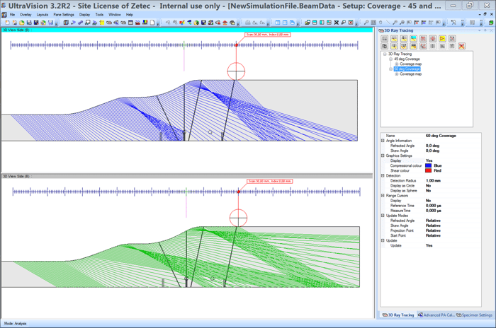 Examination coverage map of tapered component 45 LW and 60 LW-1