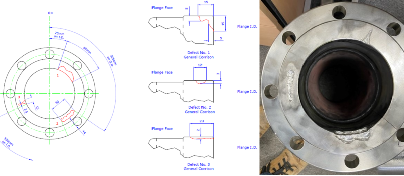 Flange drawing with front face flange with machined corrosion