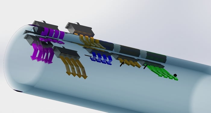 Inspection of oblique flaw angles with combination of mechanical probe angles and electronic steering