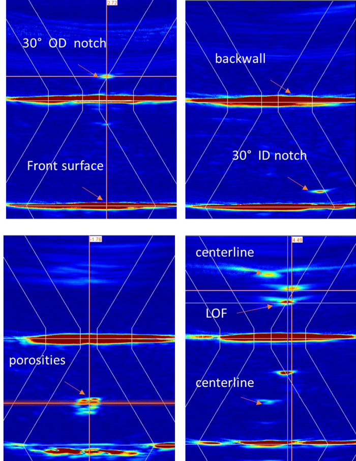 Pitch catch TFM results obtained using two 64L5-G3 probes with SW55 wedges