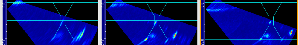 S-Scans with 16 32 64 element apertures showing porosities