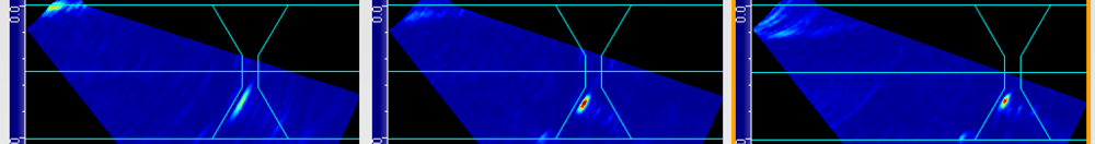 S-Scans with 16 32 64 element apertures showing slag