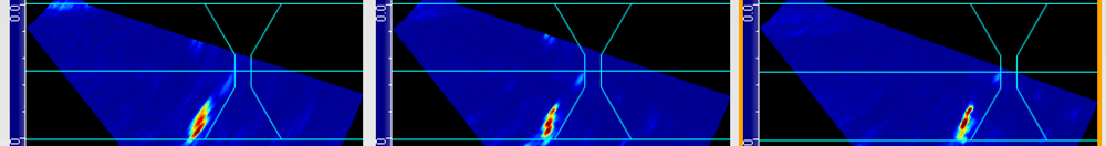 S-Scans with 16 32 64 element apertures showing toe crack