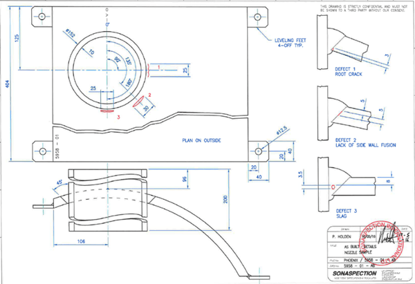 Sonaspection nozzle sample drawing