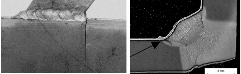 Sub-surface and surface breaking crack 
