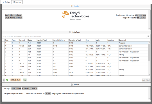 Defect Table: Tailor results with an interactive editor for personalized and comprehensive reporting