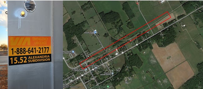 VIA Rail Alexandria Subdivision validation location near Glen Robertson, Ontario