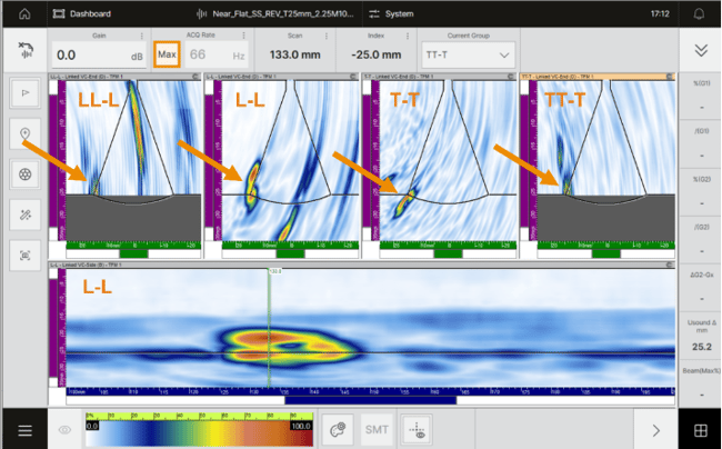 Cypher PC, examination data from multi-mode PWI-TFM inspection 