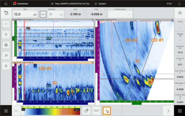 Cypher PC, examination data from CRA weld with 4 MHz DMA probe 